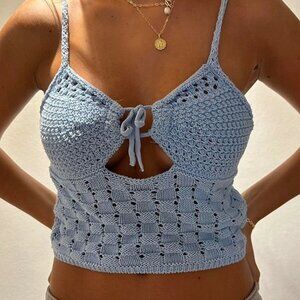 ZARA Blue‎ Knit Tie Front Cami Top Size Small Boho Summer Style